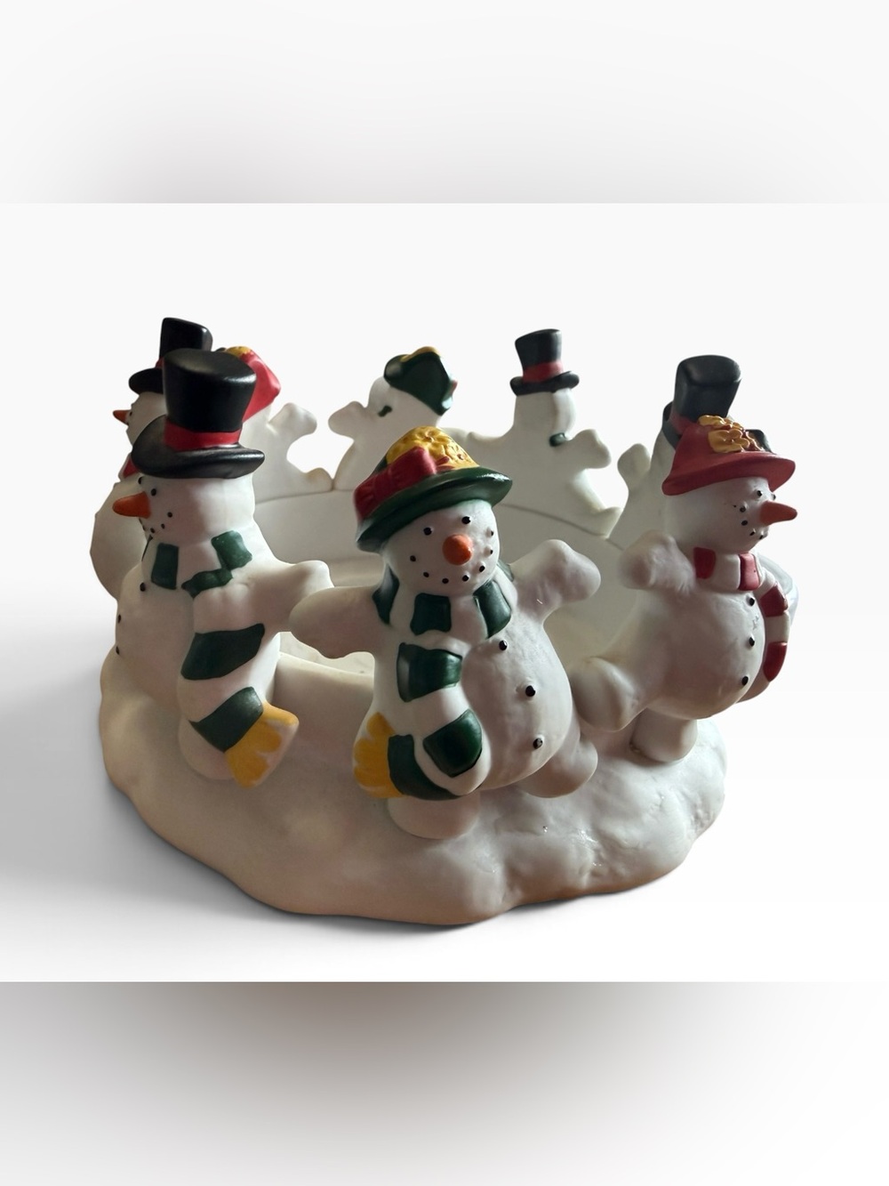 PartyLite P7436 Frolicking Frostys Snowman 3 Wick Candle Holder Ring -vintage